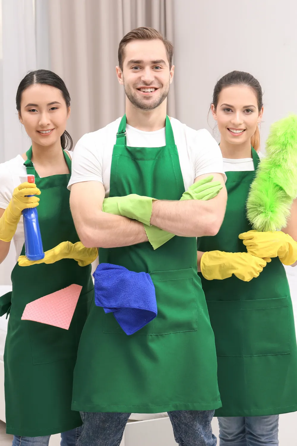 Cleaner preparing supplies